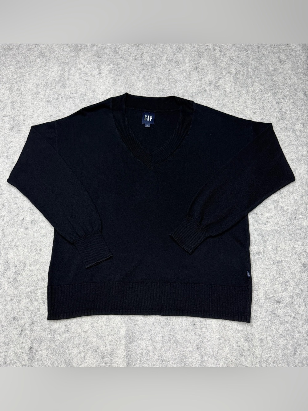 GAP Sweater Womens Small Black Cotton Blend Knit Deep V-Neck Long Sleeve Relaxed